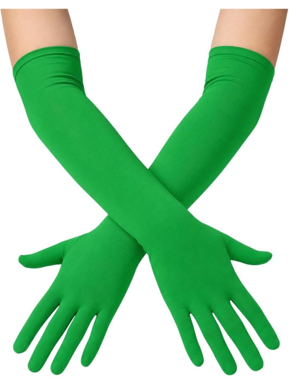 Women's Green 18" Long Halloween Cosplay Costume Party Spandex Opera Gloves